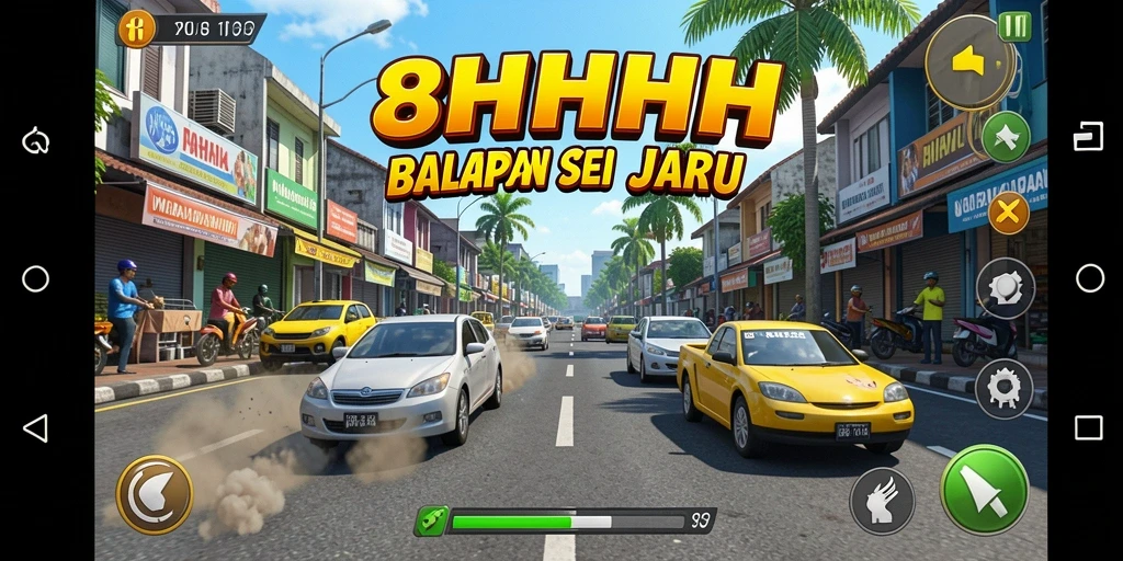 Tangkapan layar gameplay 8HHH dengan mobil balap yang melaju kencang.