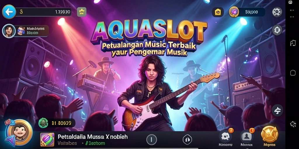 Screenshot gameplay AQUASLOT menampilkan pemain menikmati musik dan tantangan.