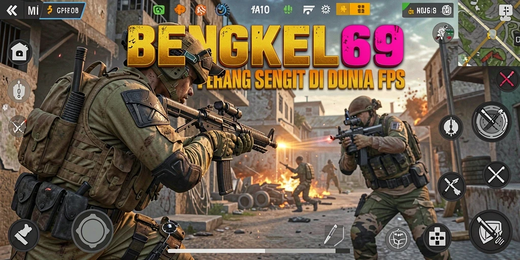 Tampilan seru gameplay BENGKEL69 dalam pertempuran FPS.
