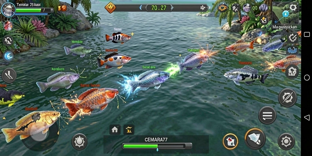 Tampilan gameplay CEMARA77 dalam aksi Tembak Ikan yang seru.