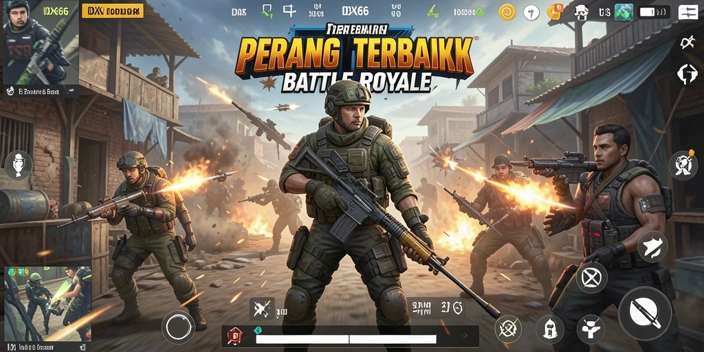 Tangkapan layar utama dari gameplay seru IDX66 dalam Battle Royale.