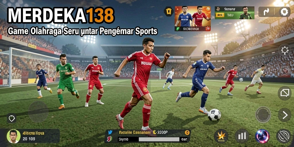 Tangkapan layar dari gameplay MERDEKA138 yang menggambarkan aksi olahraga penuh semangat.