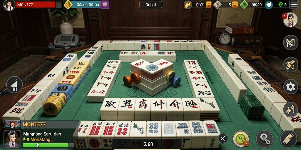 Screenshot gameplay MONTE77 menampilkan pengalaman bermain Mahjong yang mendebarkan.