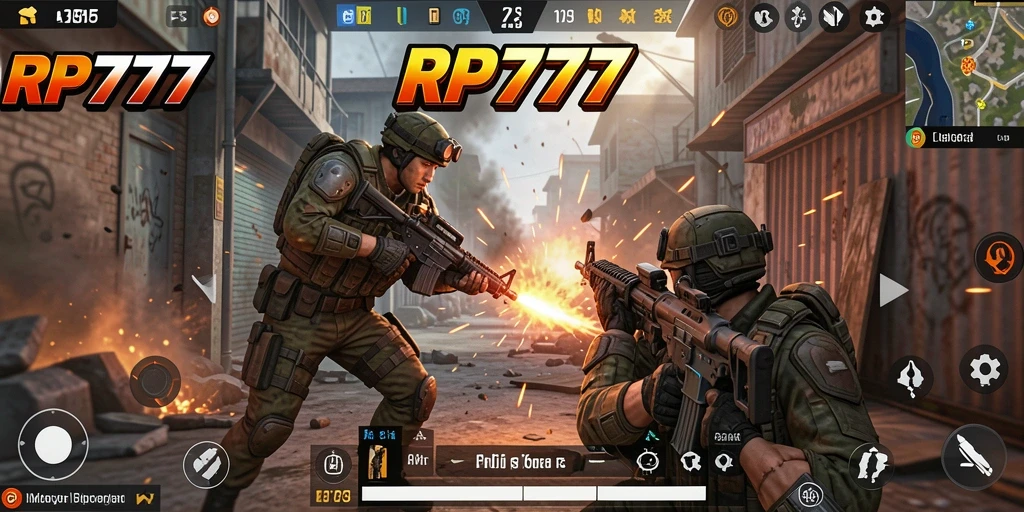 Tampilan gameplay RP777 yang memukau dalam pertempuran FPS yang intens.