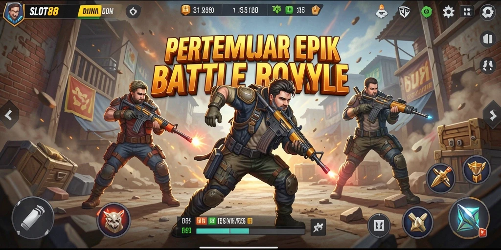 Screenshot menampilkan pertempuran intens di arena SLOT88.