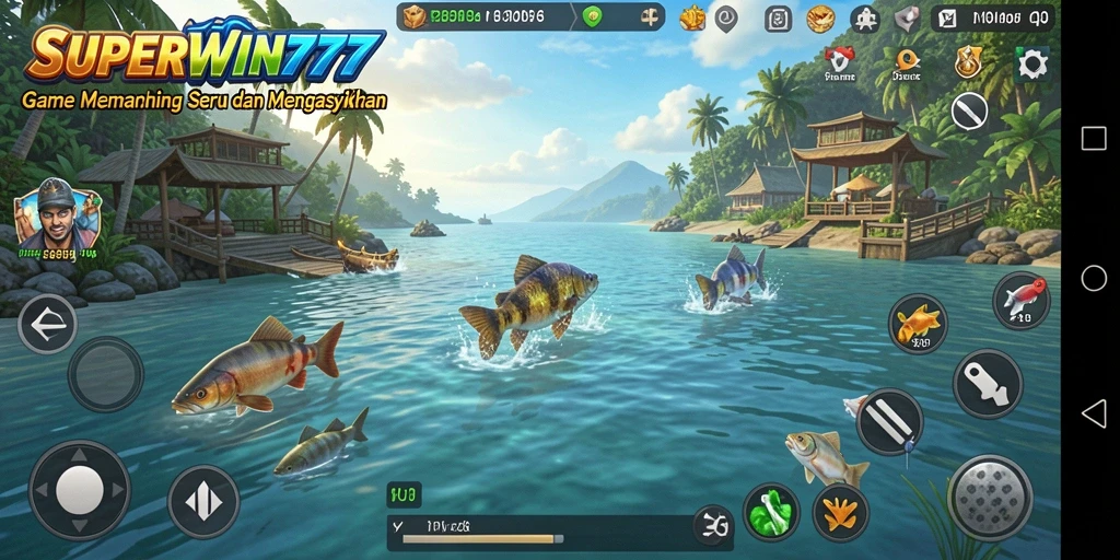 Screenshot gameplay SUPERWIN777 menampilkan aksi memancing yang mendebarkan.